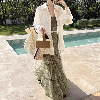 Folded Leopard Chiffon Printed Versatile Casual Cake Skirt