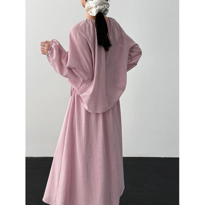Korean gentle wind drawstring shirt + drape A-shaped skirt women's 26 spring new commuter suit