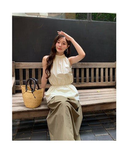 Casual simple and versatile solid color high waist and thin skirt