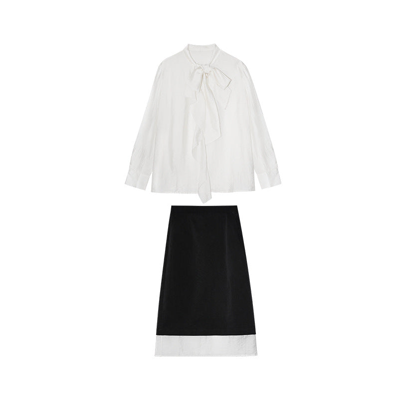 Spring French gentle and beautiful top double-layer color matching skirt fashion suit