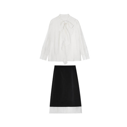 Spring French gentle and beautiful top double-layer color matching skirt fashion suit
