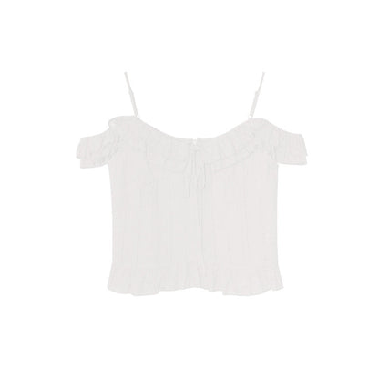 French sweet age-reducing delicate off-the-shoulder shirt women's suspender top