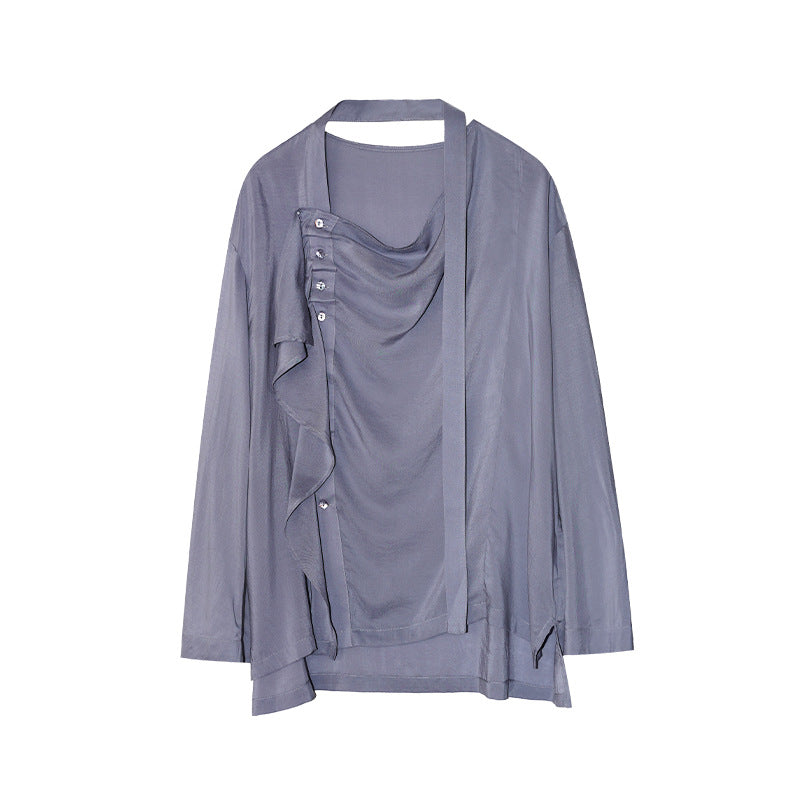 Tencel Modal streamer diagonal buckle long-sleeved shirt