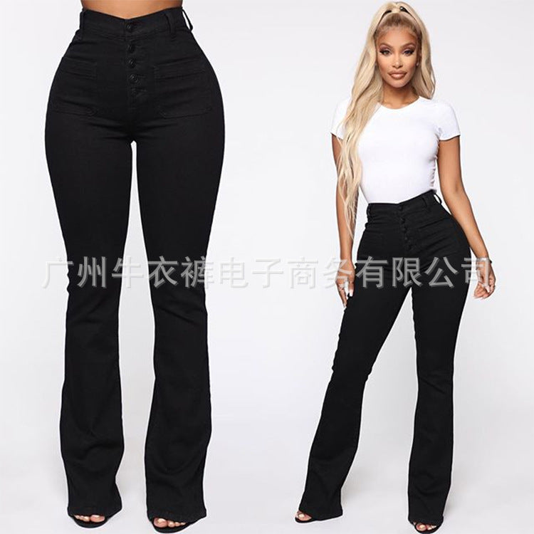 Mid-Rise Washed Flare Leg Jeans