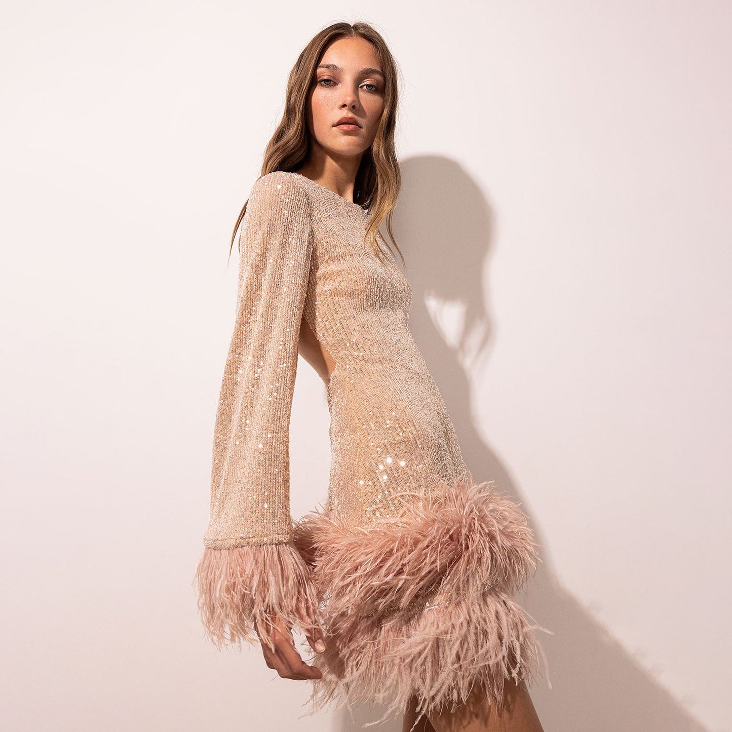 Sequin Feather Mini Dress