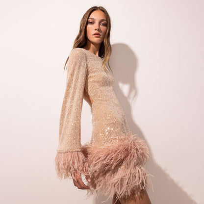 Sequin Feather Mini Dress