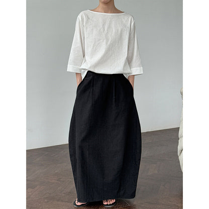 Cotton and linen lantern skirt~ design cocoon high waist skirt