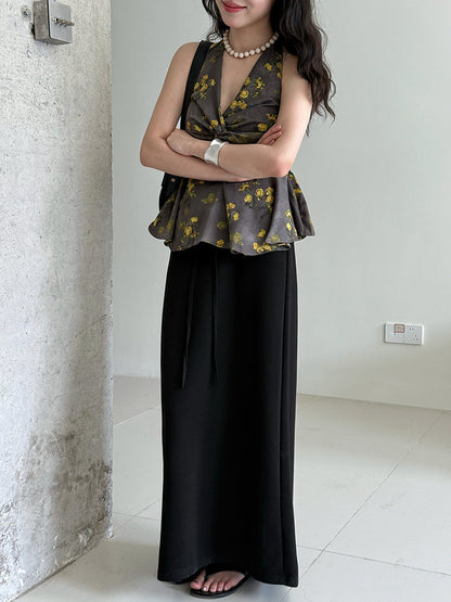 French romantic V-neck floral neck waist shirt women's summer new ruffle edge vest top 3599