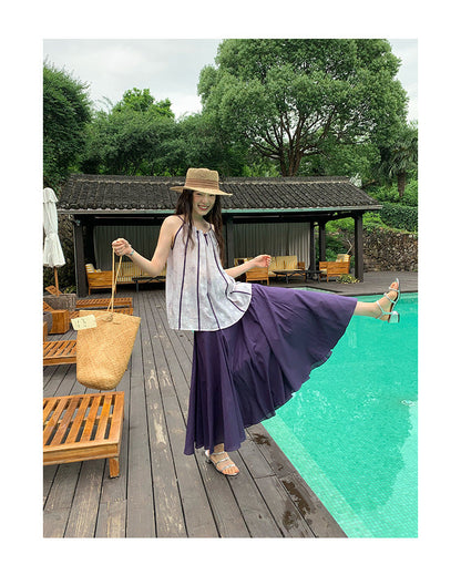 sweet age reduction light purple splicing suspender top