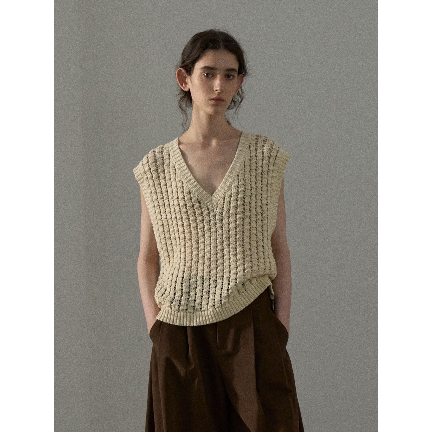 Autumn knitted vest women's three-dimensional cotton V-neck mass texture blouse