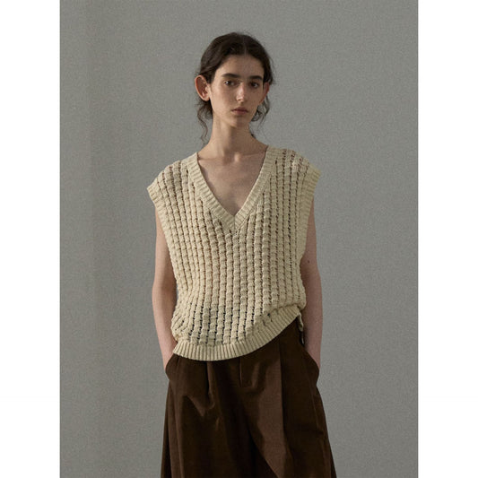 Autumn knitted vest women's three-dimensional cotton V-neck mass texture blouse