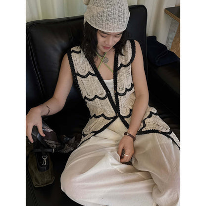 New French bohemian wave crochet long knitted cardigan holiday top women