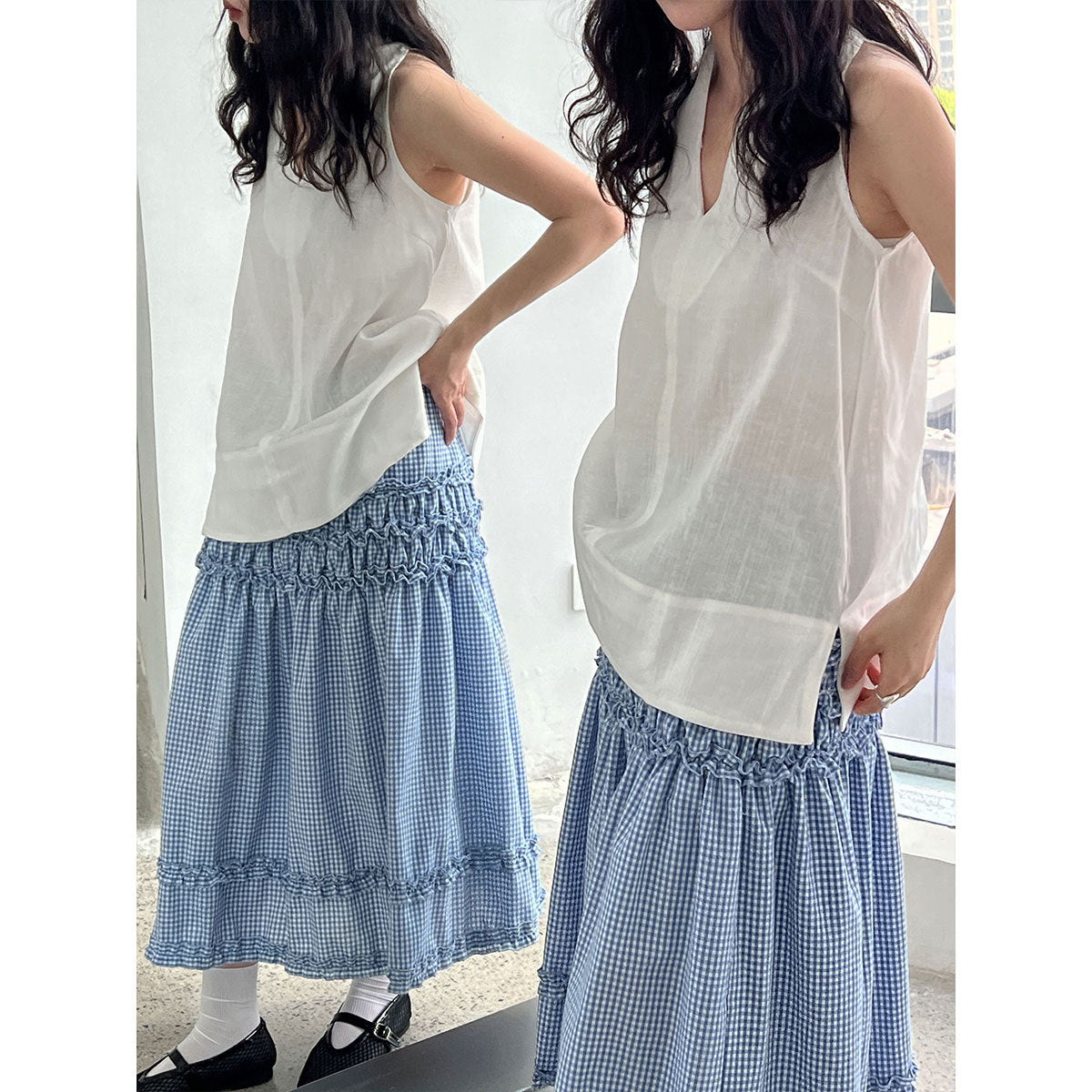 French linen V-neck neck vest women's summer new holiday style suspender top shirt T-shirt