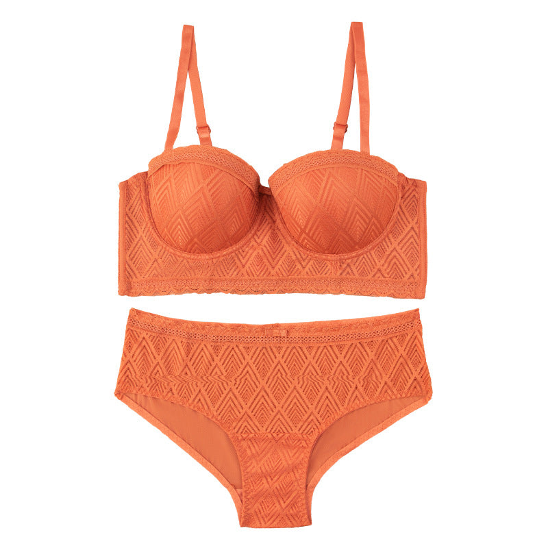 Sexy Lace Women's Bra Set Small Breasts Collected Top Breasts French Half Cup Underwear