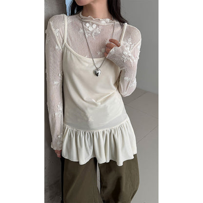 Korean irregular velvet suspender vest skirt women fold in early spring wear versatile slim top