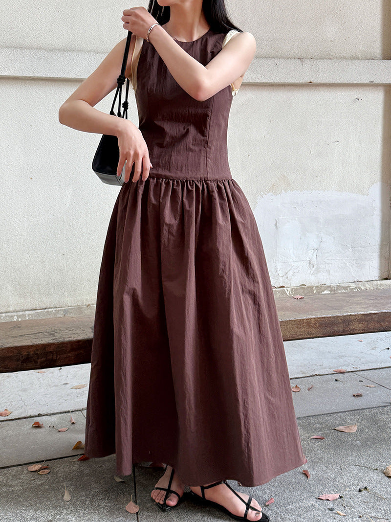 French classic cuff color matching vest skirt spring new waist and thin sleeveless dress