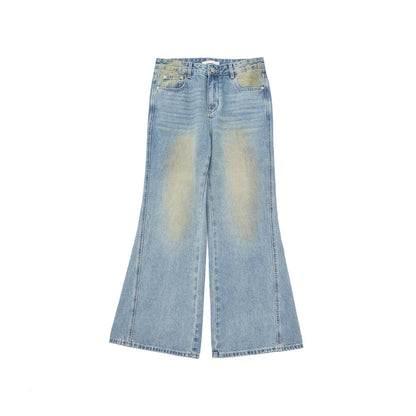 Spring casual high-waisted retro nostalgic easy versatile flared denim trousers