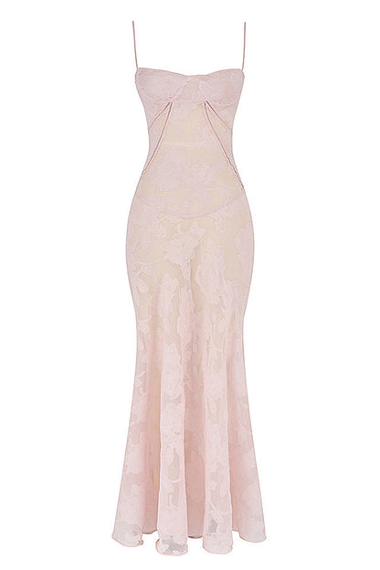Waist slim French suspender dress one-word neck drawstring lace embroidered dress