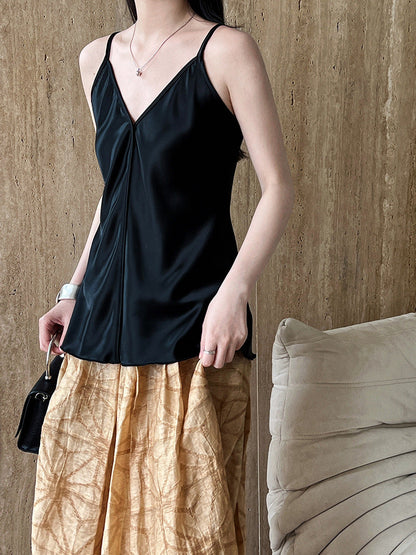 Imitation acetic acid satin sling vest women's minimalist design sense pure desire Spice girl inside sleeveless top