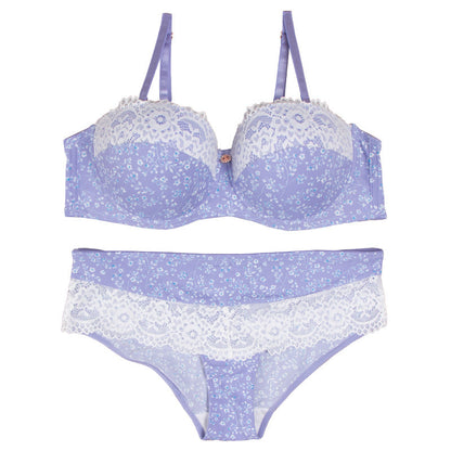 Sexy lace underwear nylon print breathable quick-drying small breasts gather and support women's bra set