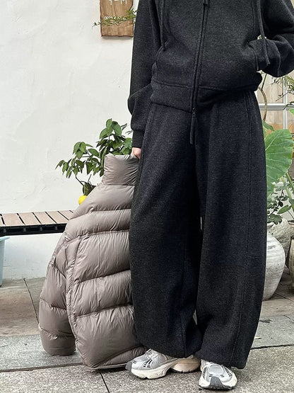 Wool fleece hooded double zipper sweater adjustable corset trousers temperament casual sports suit