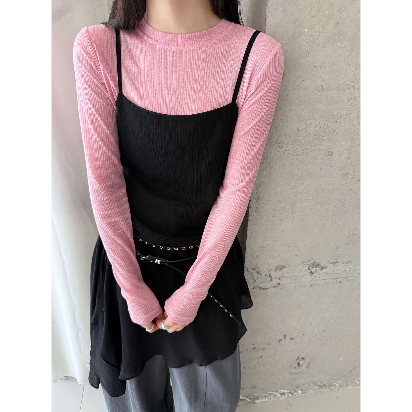 Korean perspective texture versatile bottoming shirt women's spring new commuting long-sleeved T-shirt
