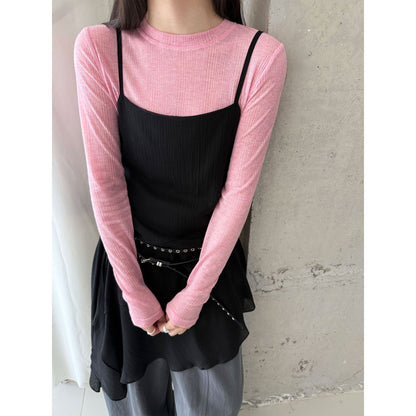 Korean perspective texture versatile bottoming shirt women's spring new commuting long-sleeved T-shirt