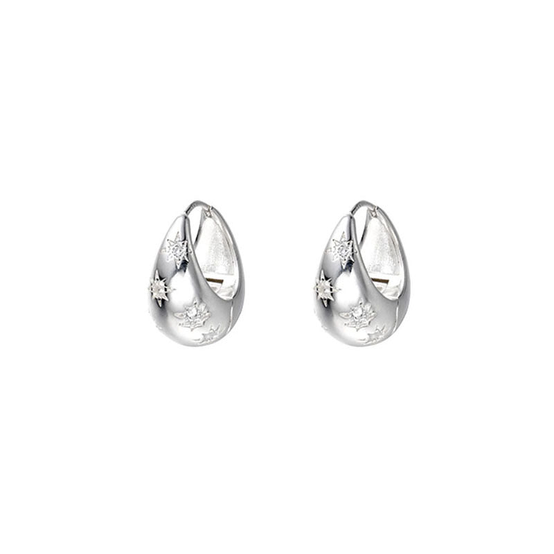 Original niche design new trendy zircon earrings women's circle water drop earrings French retro metal earrings