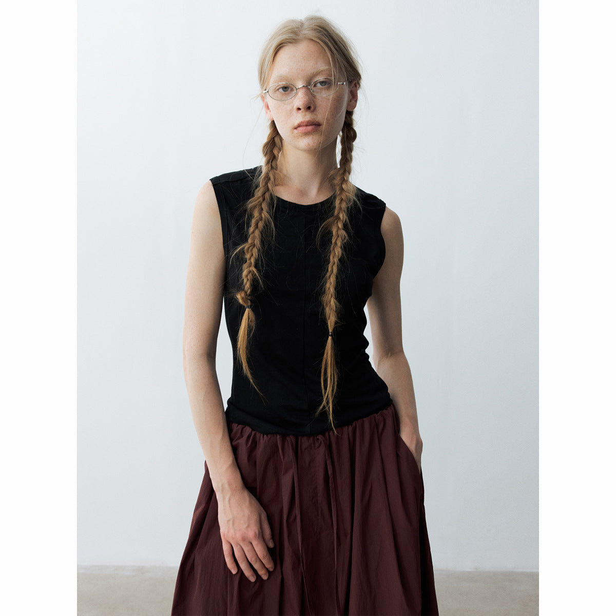 Summer casual split antibacterial hemp simple round neck basic vest