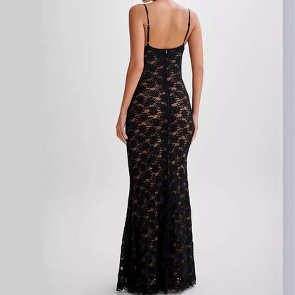 Lace suspender dress slim-fitting hollowed-out sexy hip skirt female style tight Spice girl V-neck