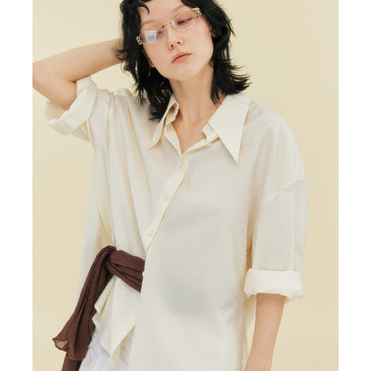Fleece Tencel Polka Dot Seven-Sleeve Shirt