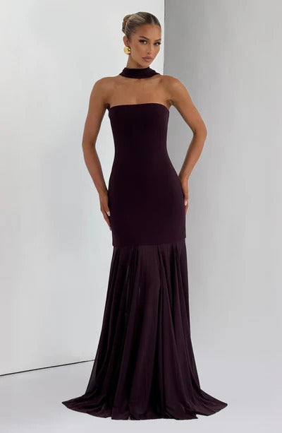 Ribbon gauze splicing tube top skirt slim fit sexy backless dress