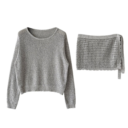 Lazy design texture with fart curtain knitted set 26 spring high-end top