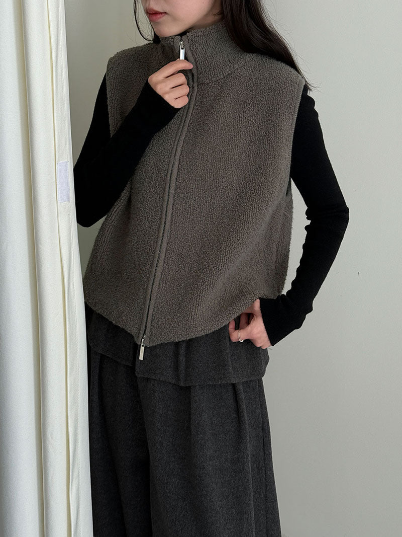 Korean wool stand-up collar stacked with loop wool vest jacket women's winter warm knitted sweater ss943