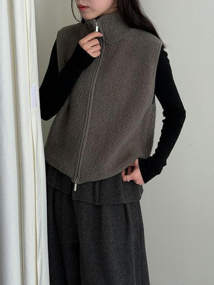 Korean wool stand-up collar stacked with loop wool vest jacket women's winter warm knitted sweater ss943