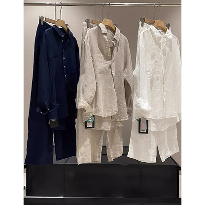 Retro Ramie Linen Shirt Women Loose Breathable Long Sleeve Blouse