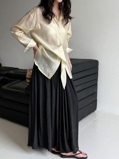 French hem strap-up Tencel acetate sunscreen shirt women's summer new light and thin long-sleeved shawl