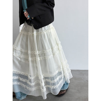 High-end fungus edge gentle temperament mesh long skirt women's spring new A-line cake skirt