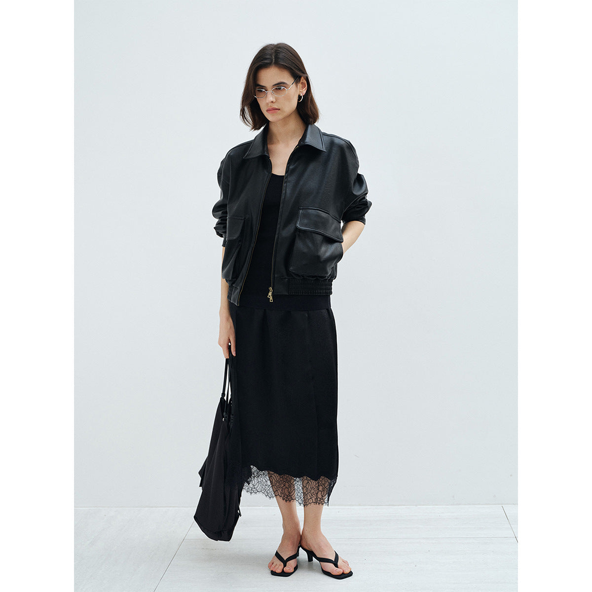 Spring new double-layer large pocket silhouette vintage workwear PU leather jacket jacket