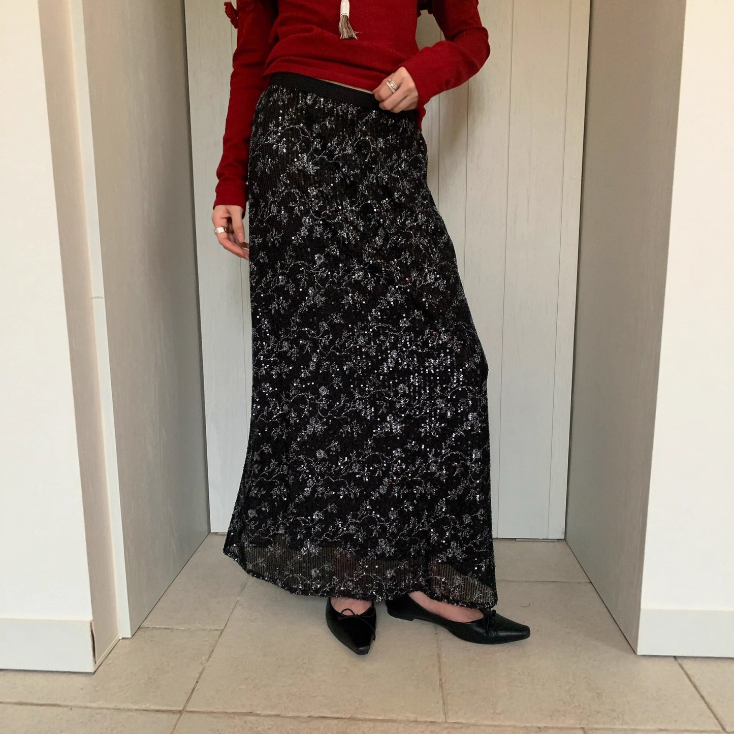 Women's Sequin Embroidered Straight-Cut Maxi Skirt