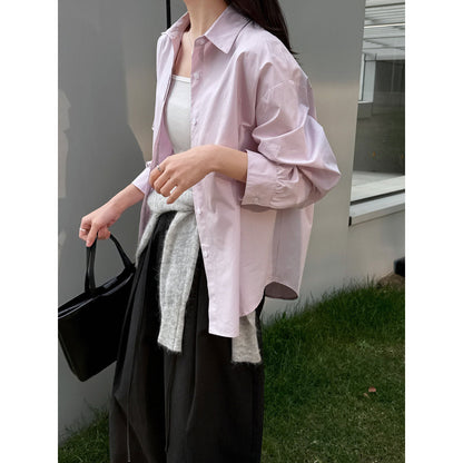 Korean Basic Versatile Lapel Stacked Shirt Women's Early Spring New Casual Sunscreen Shirt