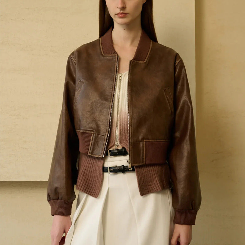 Zip Leather Jacket Trade Vintage Motorcycle Short Jacket