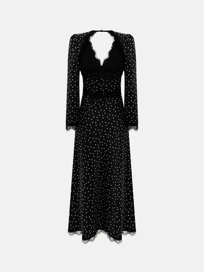 Spring Lace Polka Dot Print Dress Halter Sexy Spice Girl Long Sleeve Dress