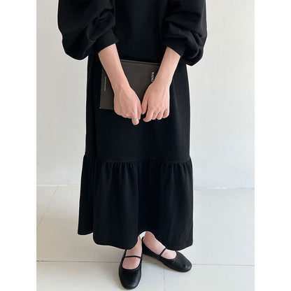 Japanese lapel splicing ruffle edge sweater long dress women's autumn new loose meat cover dress
