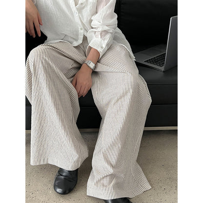 American lazy striped casual pants women's summer new loose straight-leg pants drape wide-leg pants