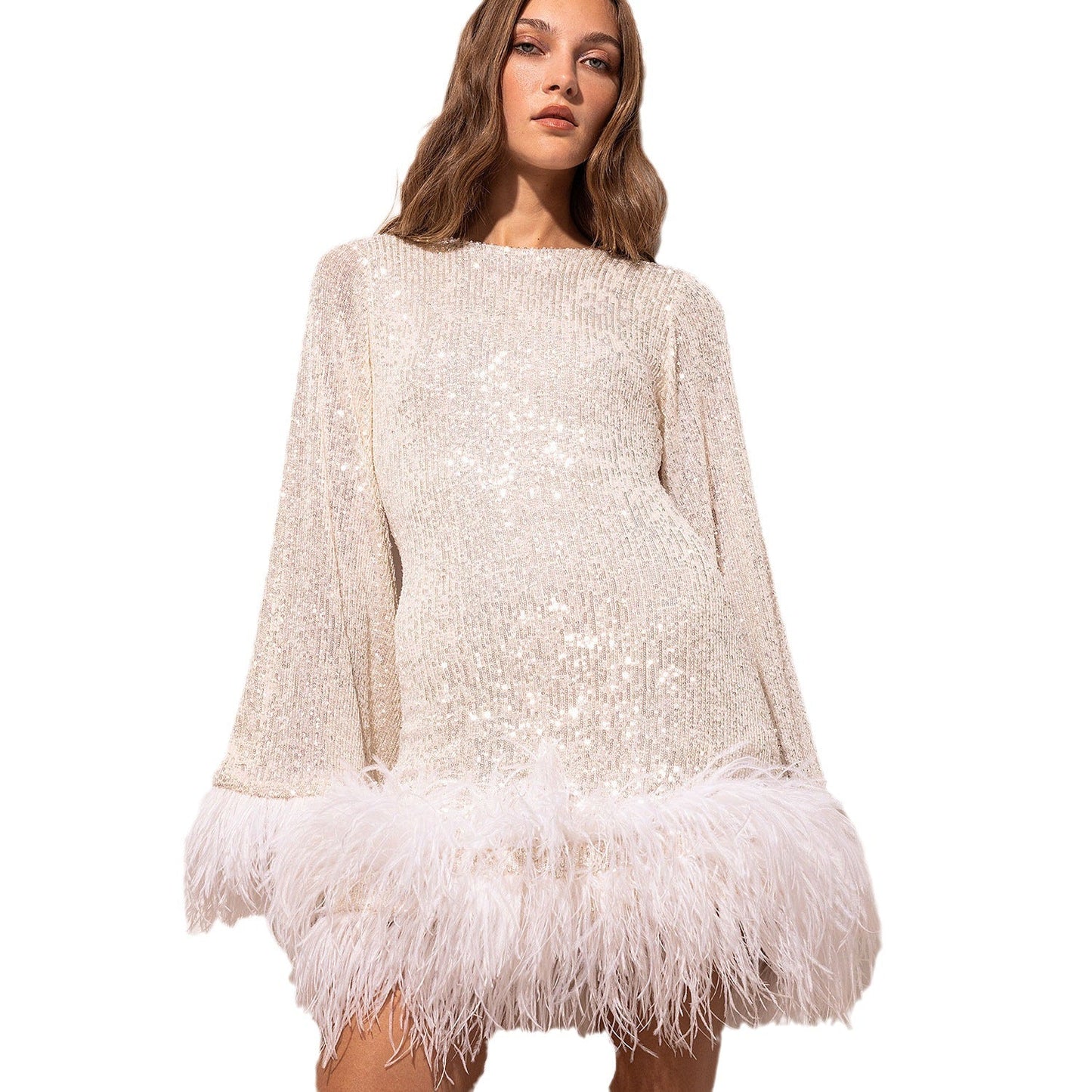 Sequin Feather Mini Dress