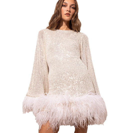 Sequin Feather Mini Dress