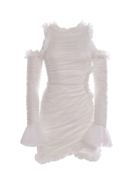 Mesh Lace Flared Sleeve Short Skirt Off Shoulder Dress Style Spice Girl Butt Wrap Skirt