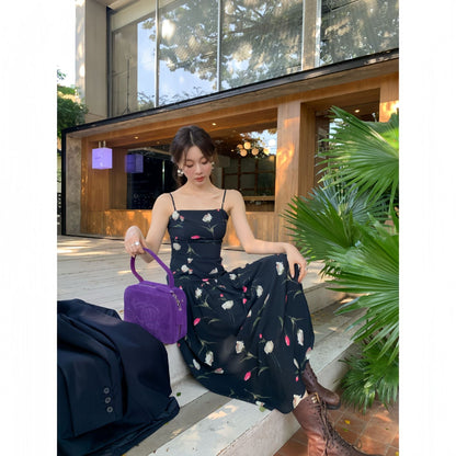 Floral Off-Shoulder Lace-Up Sleeveless Maxi Dress
