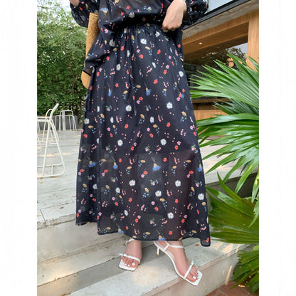French holiday style fresh and sweet print a-word skirt
